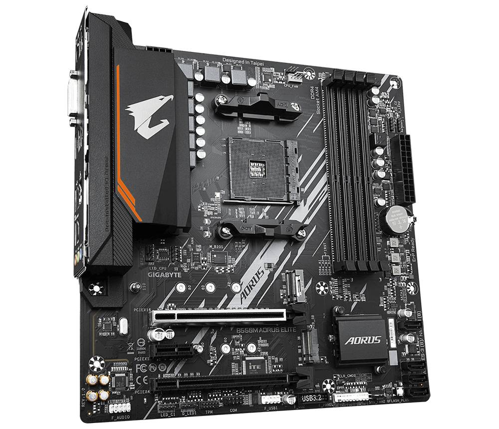 Материнская плата Gigabyte B550M AORUS ELITE, AM4, (DVI, HDMI), 4xDDR IV, mATX