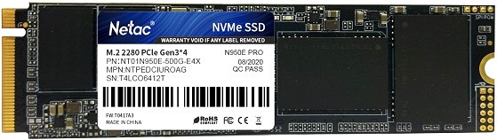 500Gb SSD Netac N950E Pro NT01N950E-500G-E4X, (3500/2200), NVMe M.2