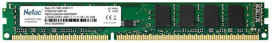 Оперативная память 4Gb Netac Basic NTBSD3P16SP-04, DDR III, PC-12800, 1600MHz, 1.5V