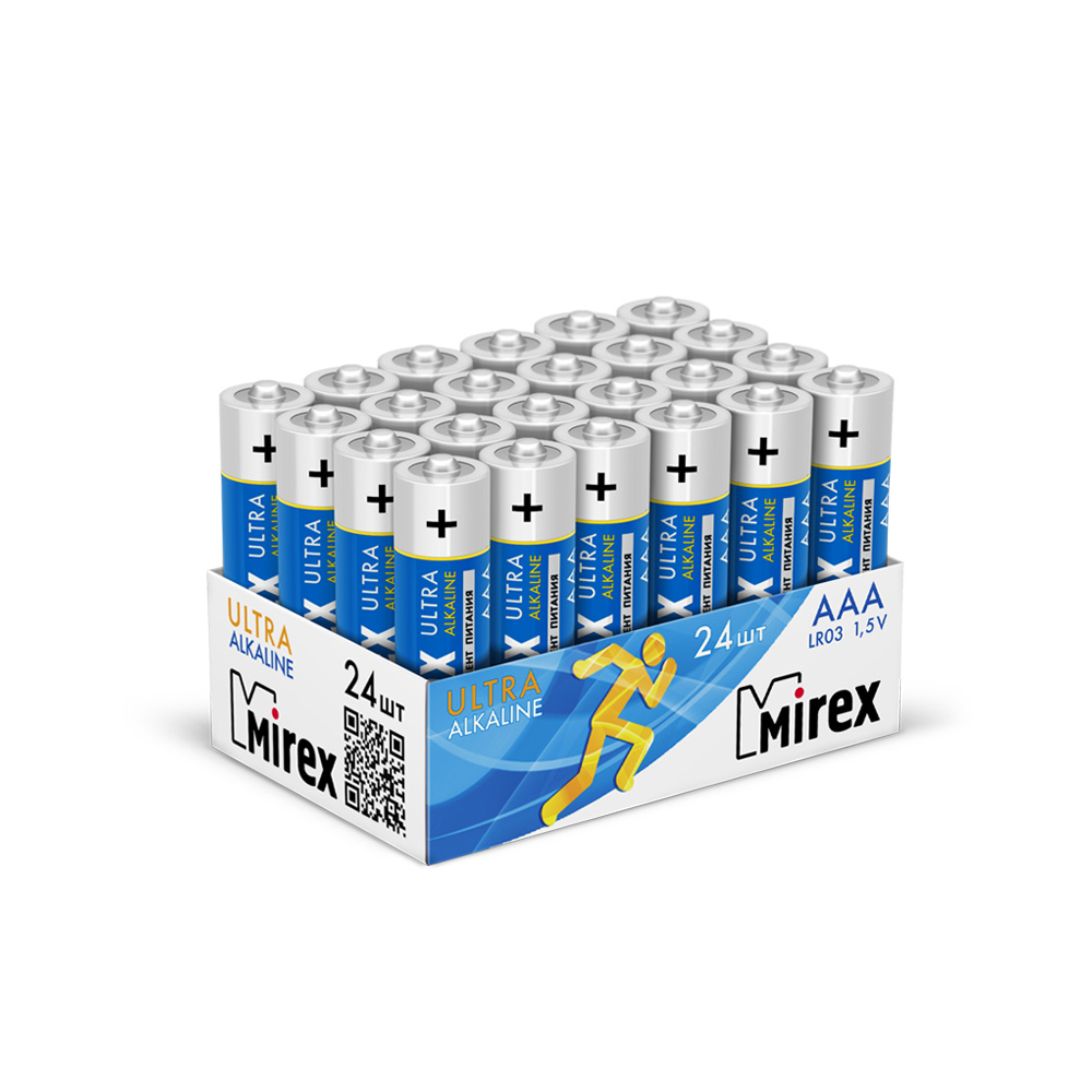 Батарейка AAA LR03, Mirex 23702-LR03-B24 Алкалайн Шоубокс 24шт