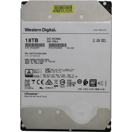 18Tb WD Ultrastar DC HC550 WUH721818AL5204 (0F38353), 7200rpm, 3.5", SAS, 512Mb