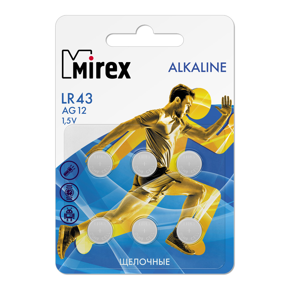 Батарейка LR43 (AG12), Mirex 23702-LR43-E6 блистер 6шт