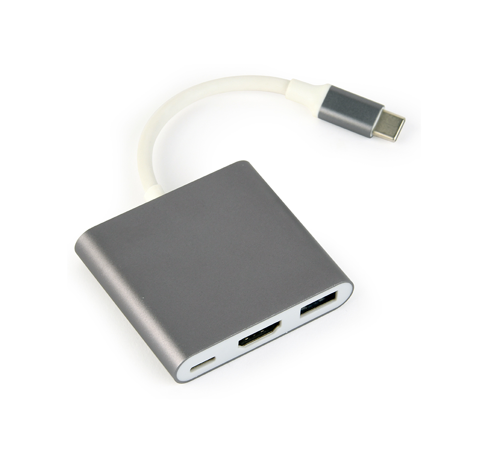 Кабель адаптер USB Type-C (M) + USB Type-C for charging (F) - HDMI (F) + USB3.0 (F) Gembird/Cablexpert A-CM-HDMIF-02-SG, черный