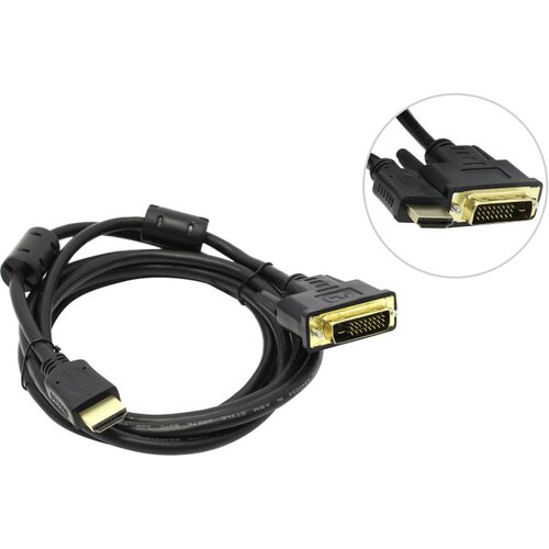 Кабель HDMI (19M) - DVI-D (25M), 2м, фильтры, 5bites APC-073-020, черный