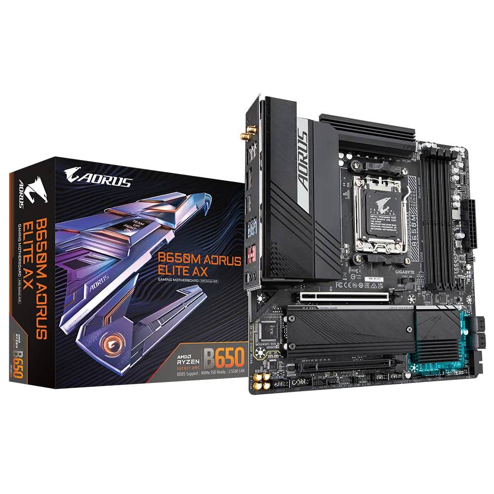 Материнская плата Gigabyte B650M AORUS ELITE AX, AM5, (HDMI, DP), 4xDDR V, mATX