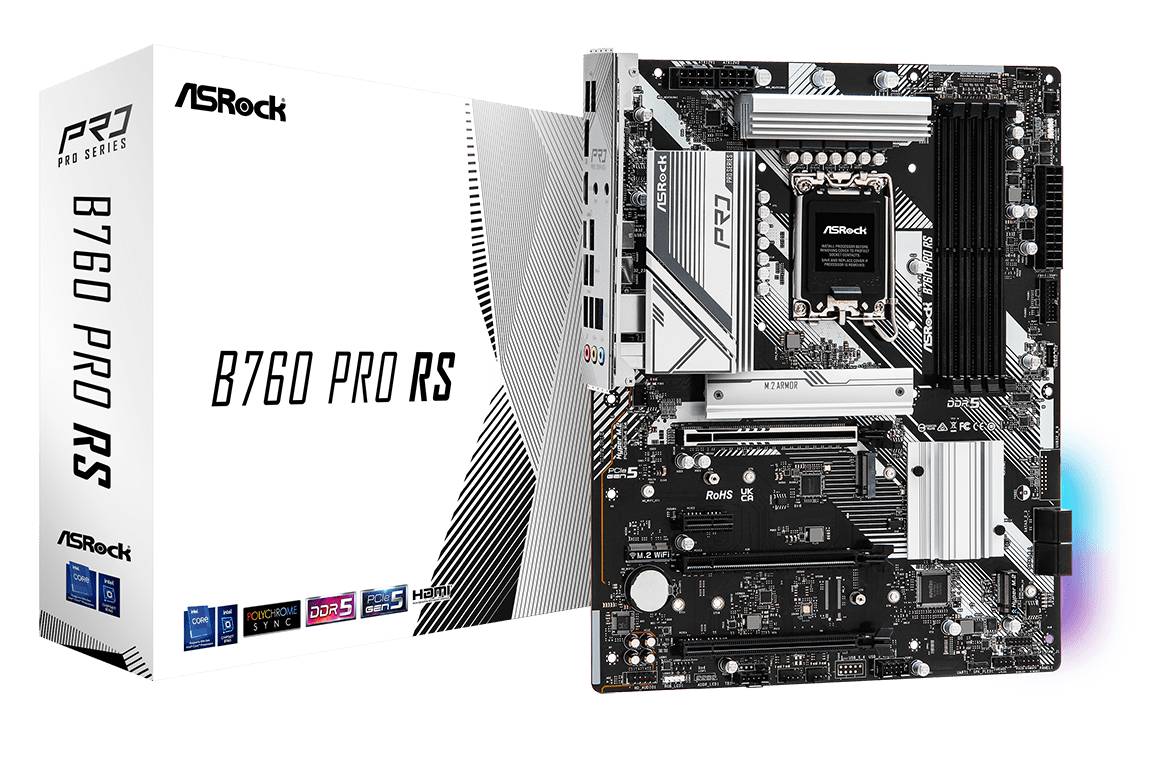 Материнская плата ASRock B760 PRO RS, LGA1700, (HDMI, DP), 4xDDR V, ATX