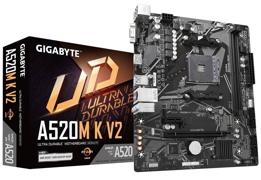 Материнская плата Gigabyte A520M K V2, AM4, (VGA, HDMI), 2xDDR IV, mATX