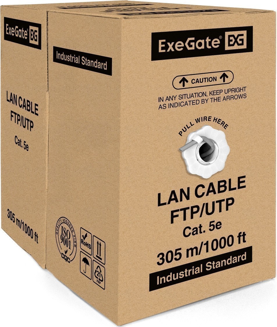 UTP кабель бухта 305м cat.5e ExeGate UTP4-C5e-CU-S25-IN-PVC-GY-305 EX281815RUS, серый