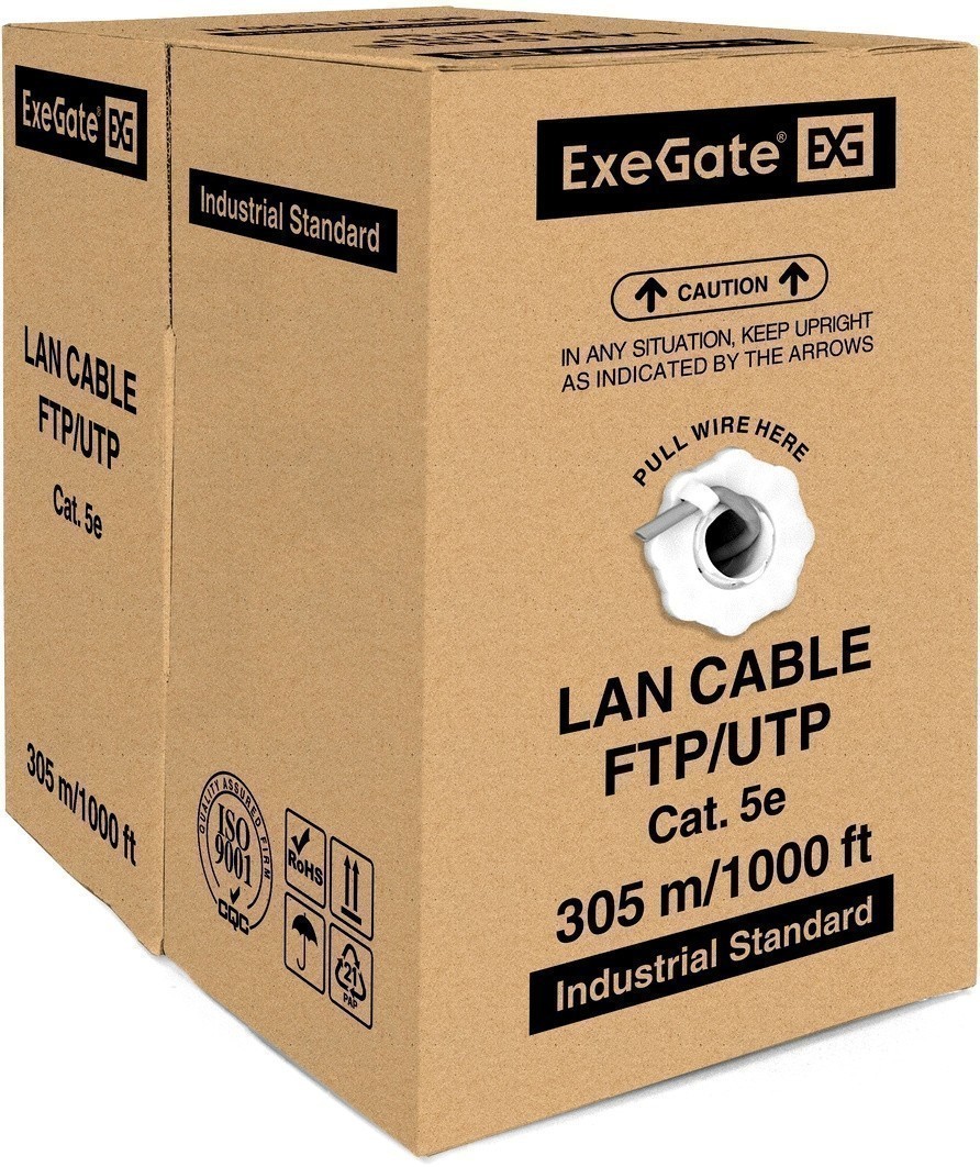 UTP кабель бухта 305м cat.5e ExeGate UTP4-C5e-CU-S25-IN-LSZH-GR-305 EX289281RUS, серый
