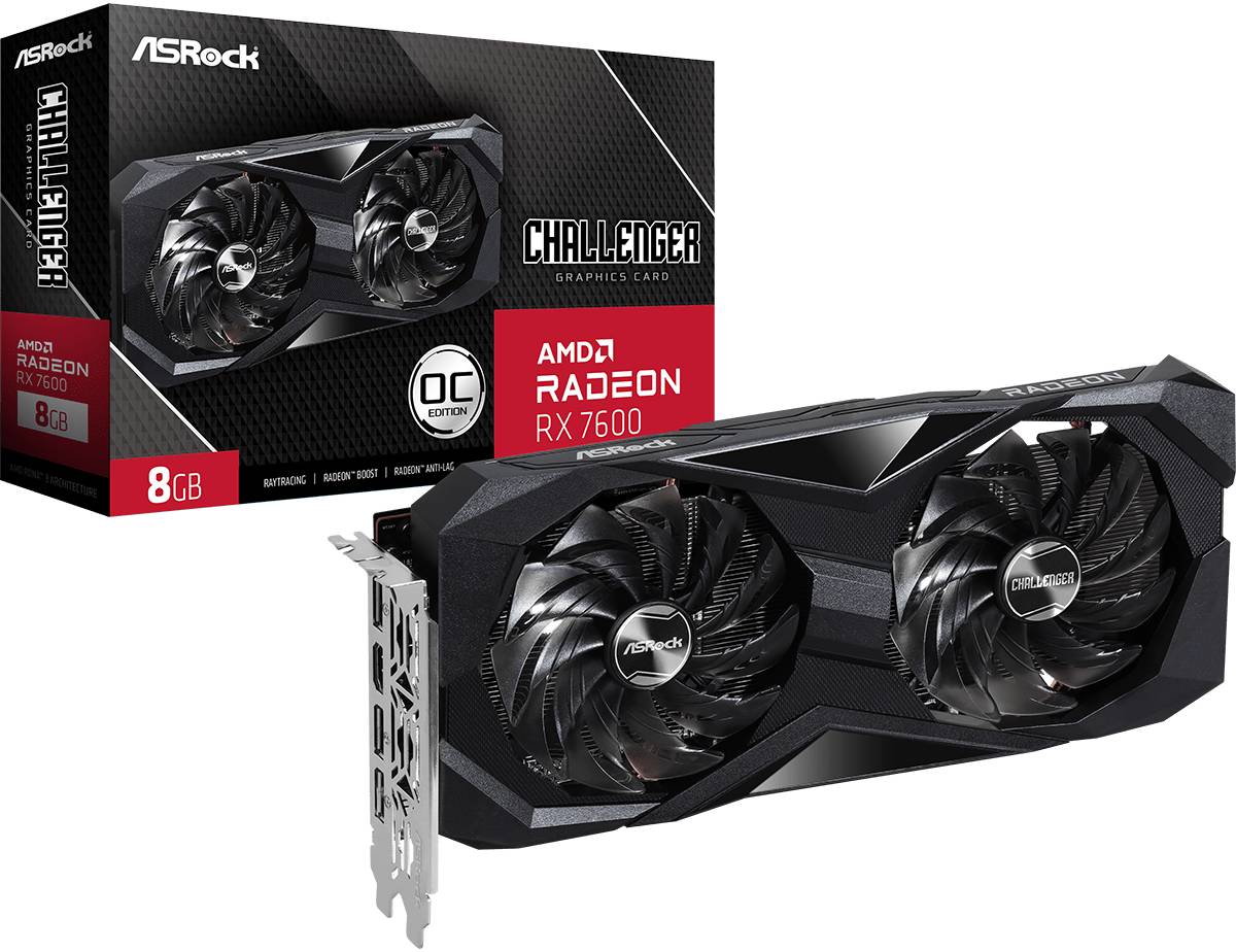 Видеокарта Radeon RX 7600, 8Gb GDDR6 128bit, ASRock Radeon RX 7600 Challenger 8GB OC RX 7600 CL 8GO, RTL