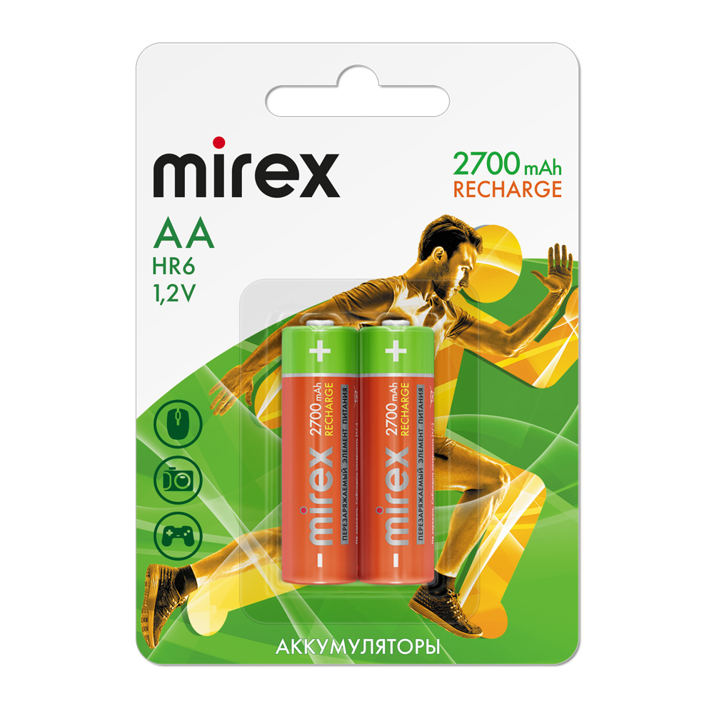 Аккумулятор AA HR6 2700mAh, Mirex 23702-HR6-27-E2 NiMh блистер 2шт