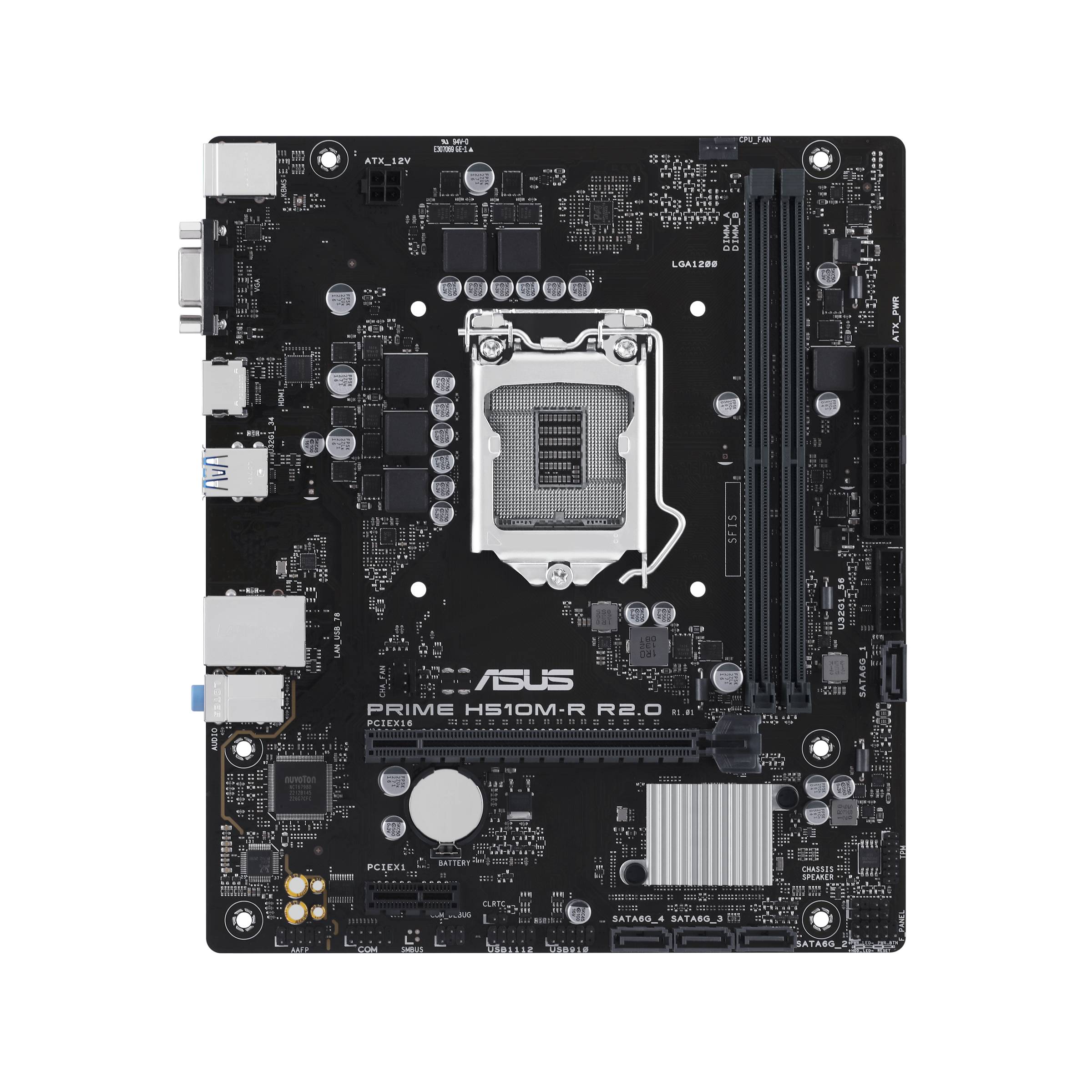 Материнская плата Asus Prime H510M-R R2.0-SI, LGA1200, (VGA, HDMI), 2xDDR IV, (нет M.2 !!!), mATX