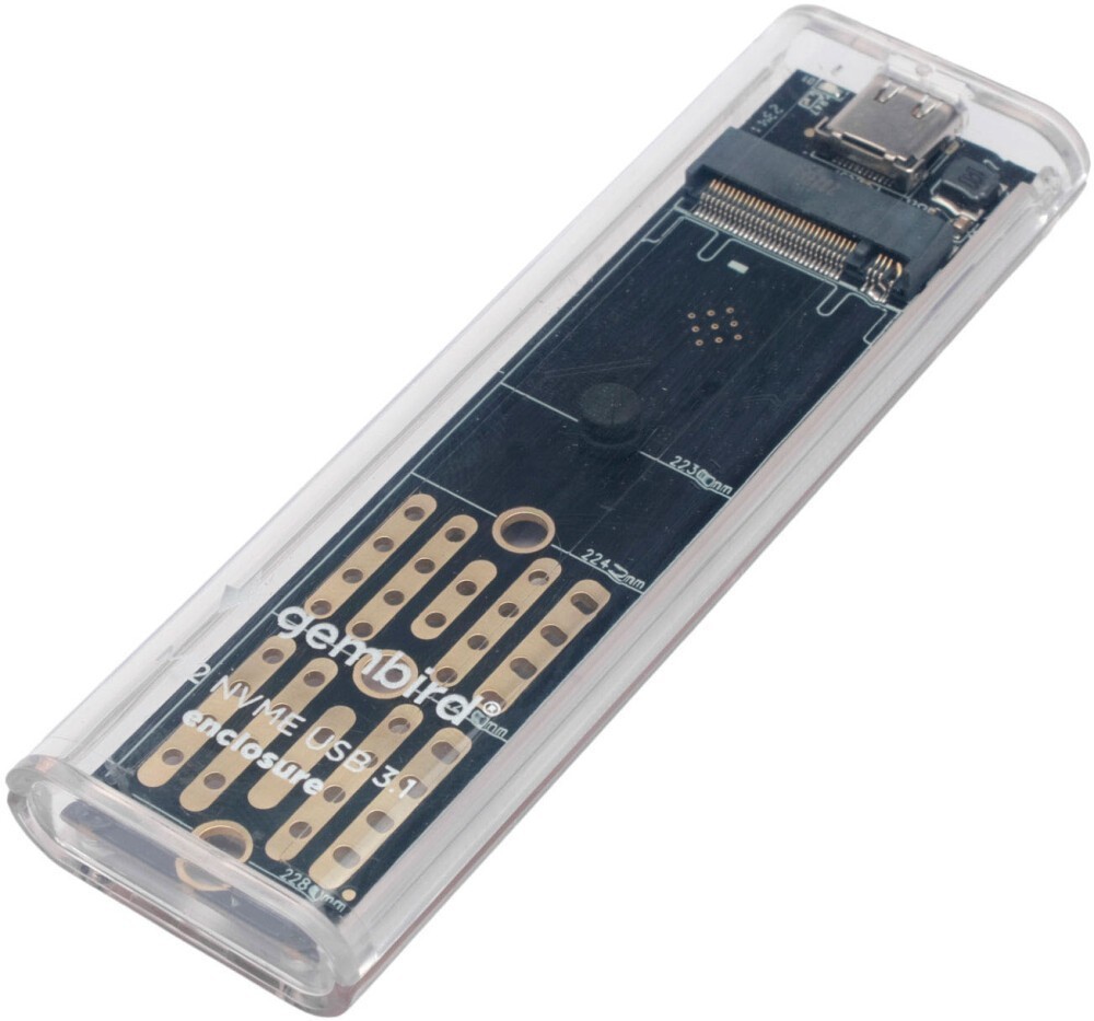 Внешний BOX Gembird EEM2-NVME-2, M.2 NVMe - USB Type-C, прозрачный