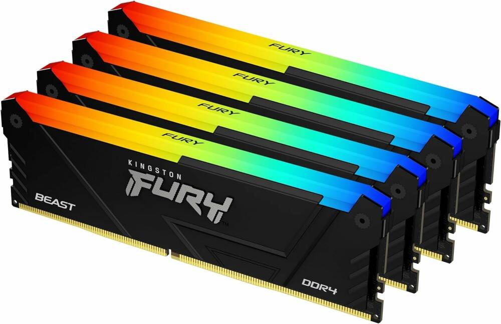 Оперативная память 32Gb Kingston FURY Beast Black RGB KF432C16BB2AK4/32, DDR IV, PC-25600, 3200MHz, kit 4x8Gb