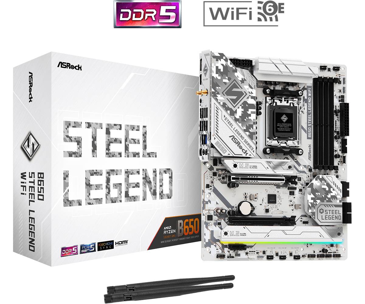 Материнская плата ASRock B650 Steel Legend WiFi, AM5, (HDMI, DP), 4xDDR V, ATX