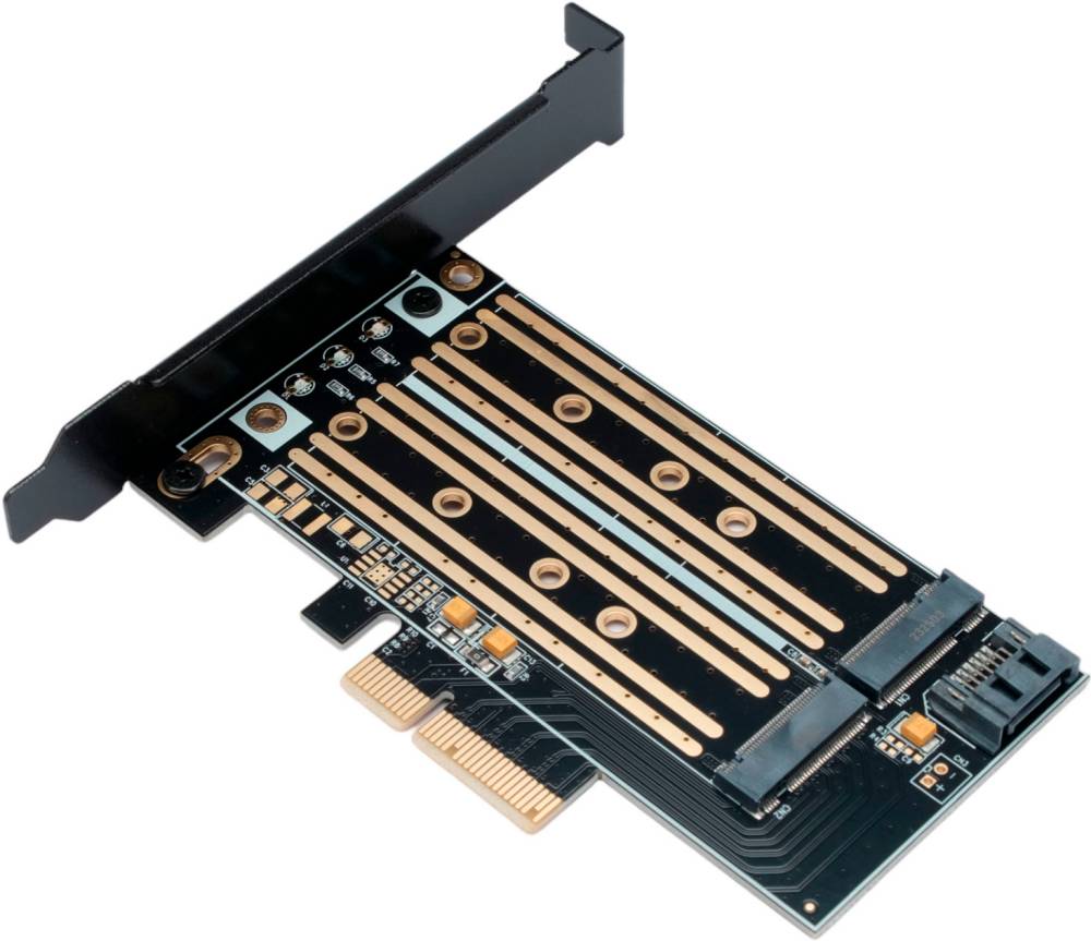 Адаптер PCI-Ex4 - M.2 NVME + SATA SSD, Gembird MF-PCIE-NVME-SATA (M2 SATA)