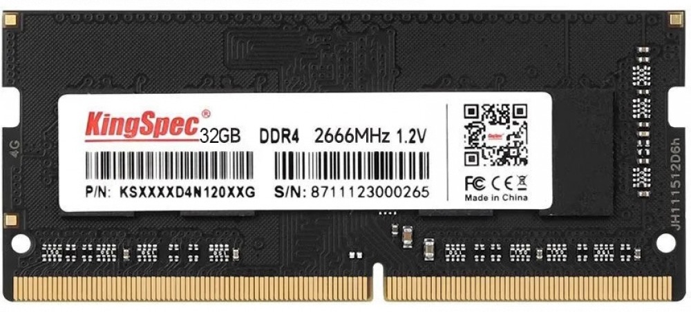 Оперативная память для ноутбука 32Gb KingSpec KS2666D4N12032G, SODIMM DDR IV, PC-21300, 2666MHz
