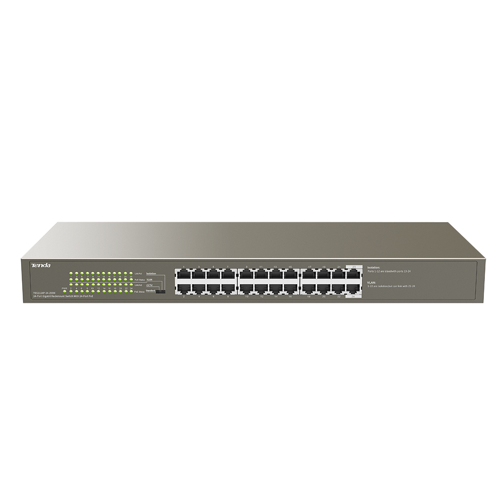 Коммутатор Tenda TEG1124P-24-250W, 24xLAN 1Gbps, PoE+