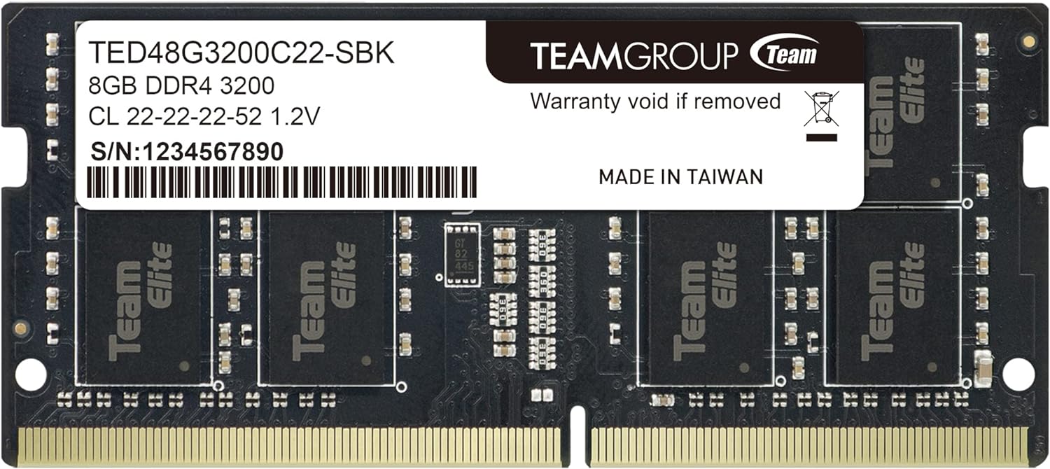 Оперативная память для ноутбука 8Gb Team Elite TED48G3200C22-SBK, SODIMM DDR IV, PC-25600, 3200MHz