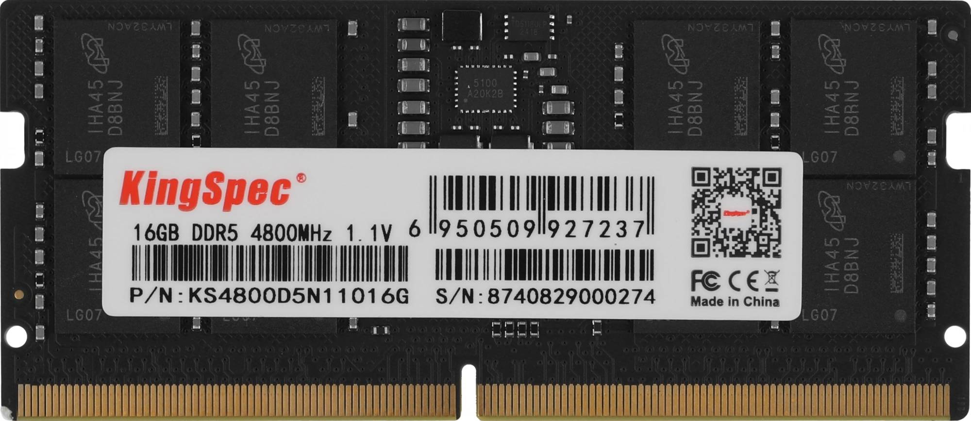 Оперативная память для ноутбука 16Gb Kingspec KS4800D5N11016G, SODIMM DDR V, PC-38400, 4800MHz
