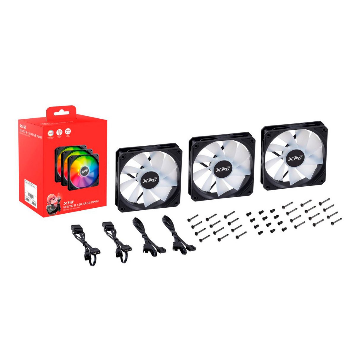 Вентилятор 12x12см XPG VENTO R 120 ARGB PWM, черный VENTOR120ARGBPWM3C-BKCWW, 3шт.