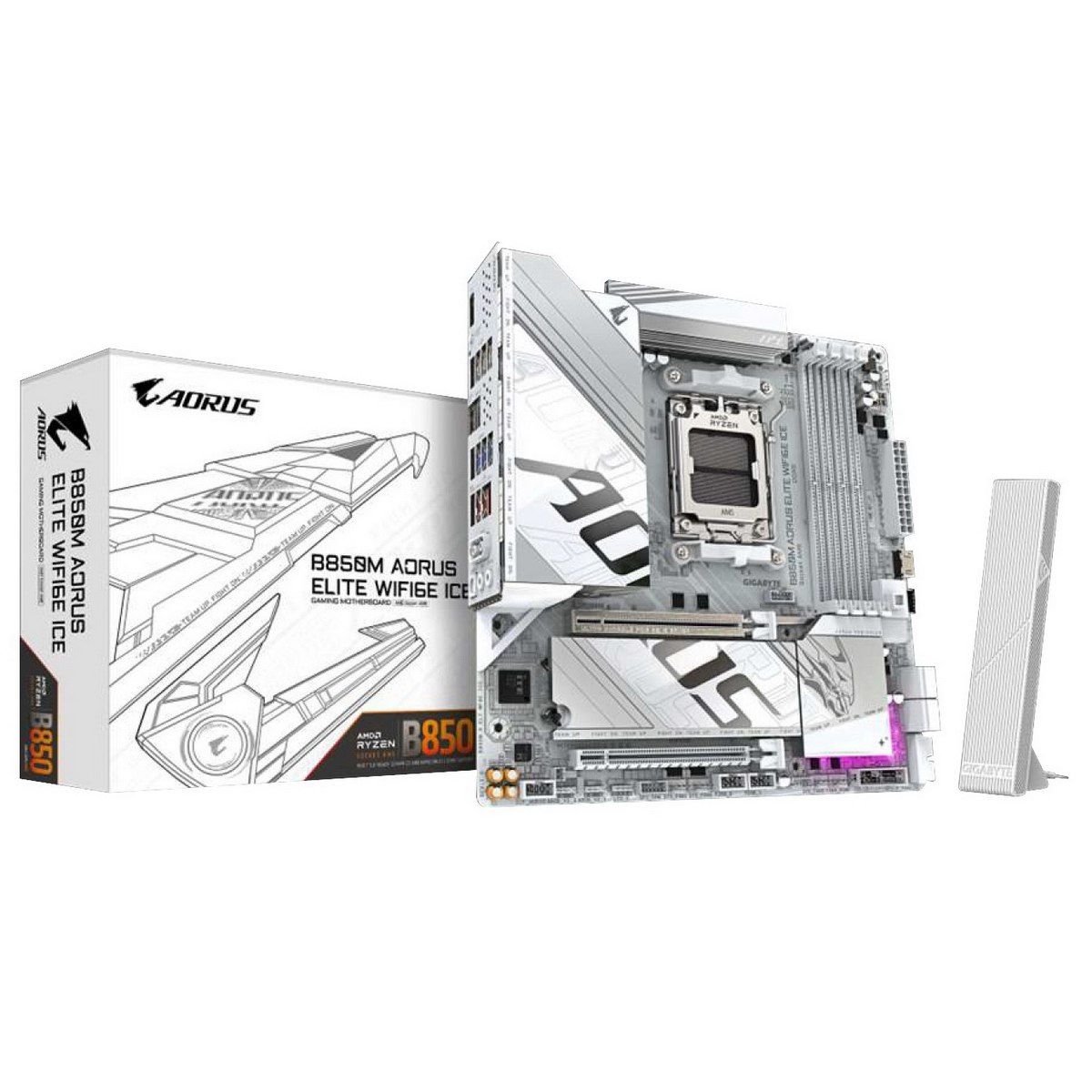 Материнская плата Gigabyte B850M AORUS ELITE WIFI6E ICE, AM5, (DP), 4xDDR V, mATX