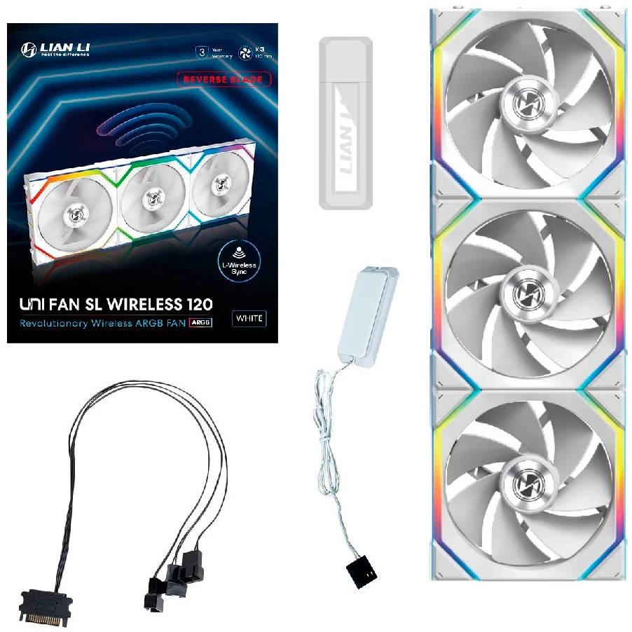 Вентилятор 12x12см Lian Li UNI FAN SL WIRELESS 120 Reverse Blade White G99.12RSL1W3W.R0, 3шт + Controller