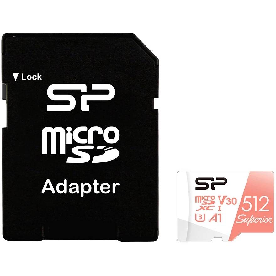 Карта памяти 512Gb Silicon Power Superior SP512GBSTXDV3V20SP, SD Micro, SDXC Class 10, UHS-I U3, адаптер