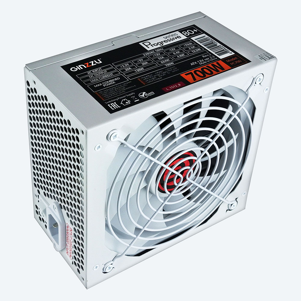 Блок питания 700Вт, Ginzzu PC700 White, 80 Plus, APFC, ATX