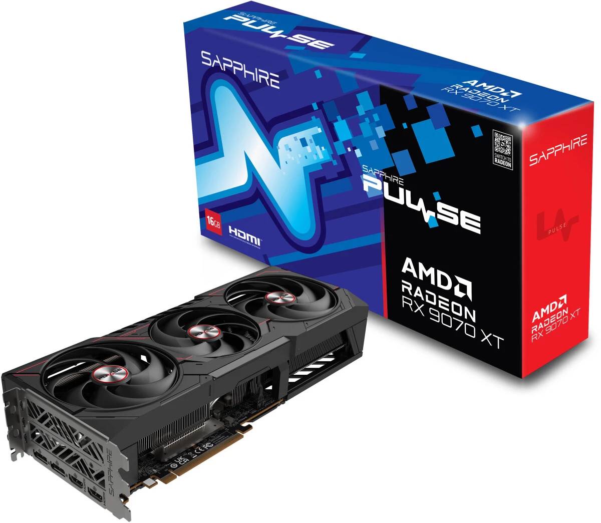 Видеокарта Radeon RX 9070 XT, 16GB GDDR6 256b, Sapphire RX 9070 XT PULSE 16G 11348-03-20G, RTL