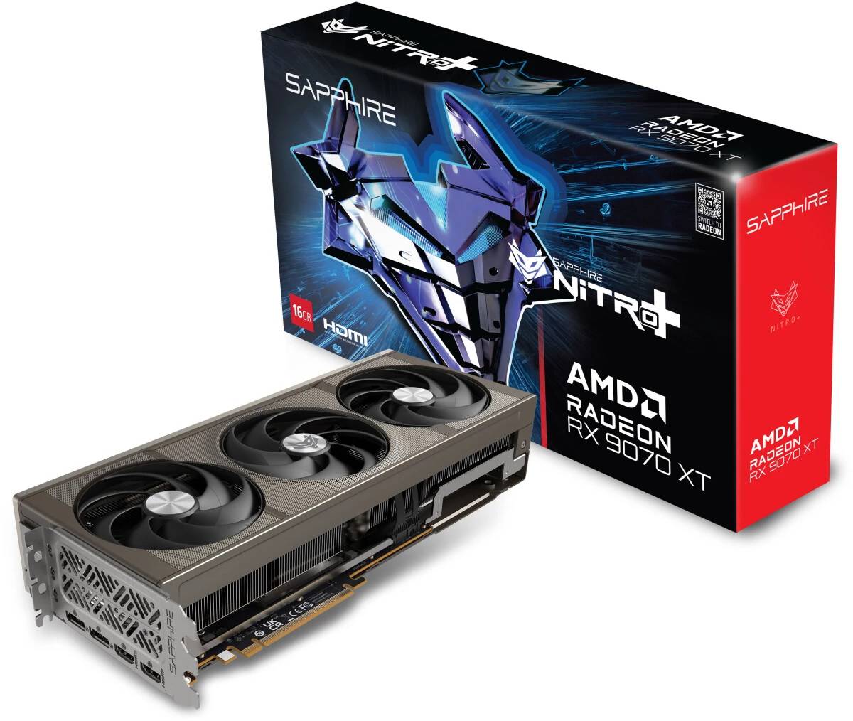 Видеокарта Radeon RX 9070 XT, 16GB GDDR6 256b, Sapphire RX 9070 XT NITRO+ 16G 11348-01-20G, RTL