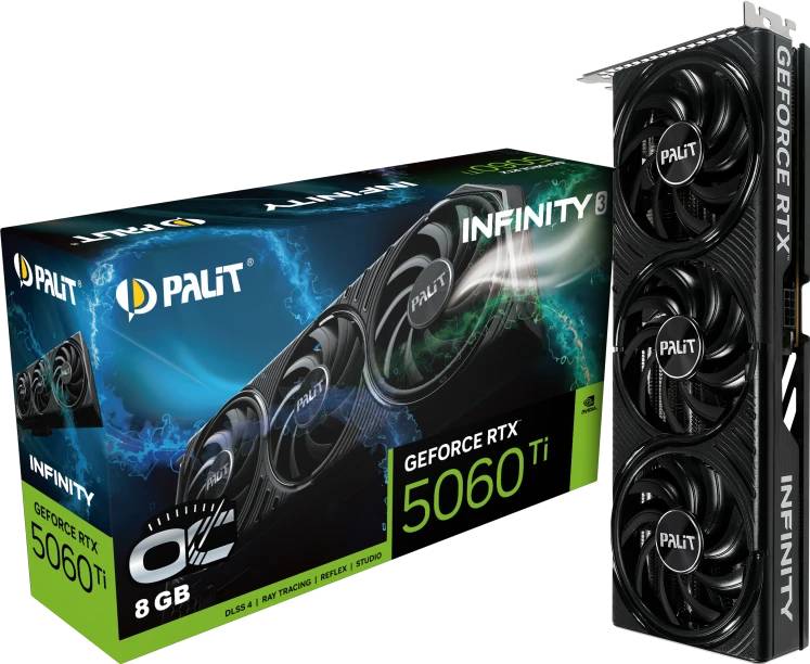 Видеокарта GeForce RTX 5060Ti, 8Gb GDDR7 128bit, Palit RTX 5060 Ti INFINITY 3 OC NE7506TS19P1-GB2062S, RTL
