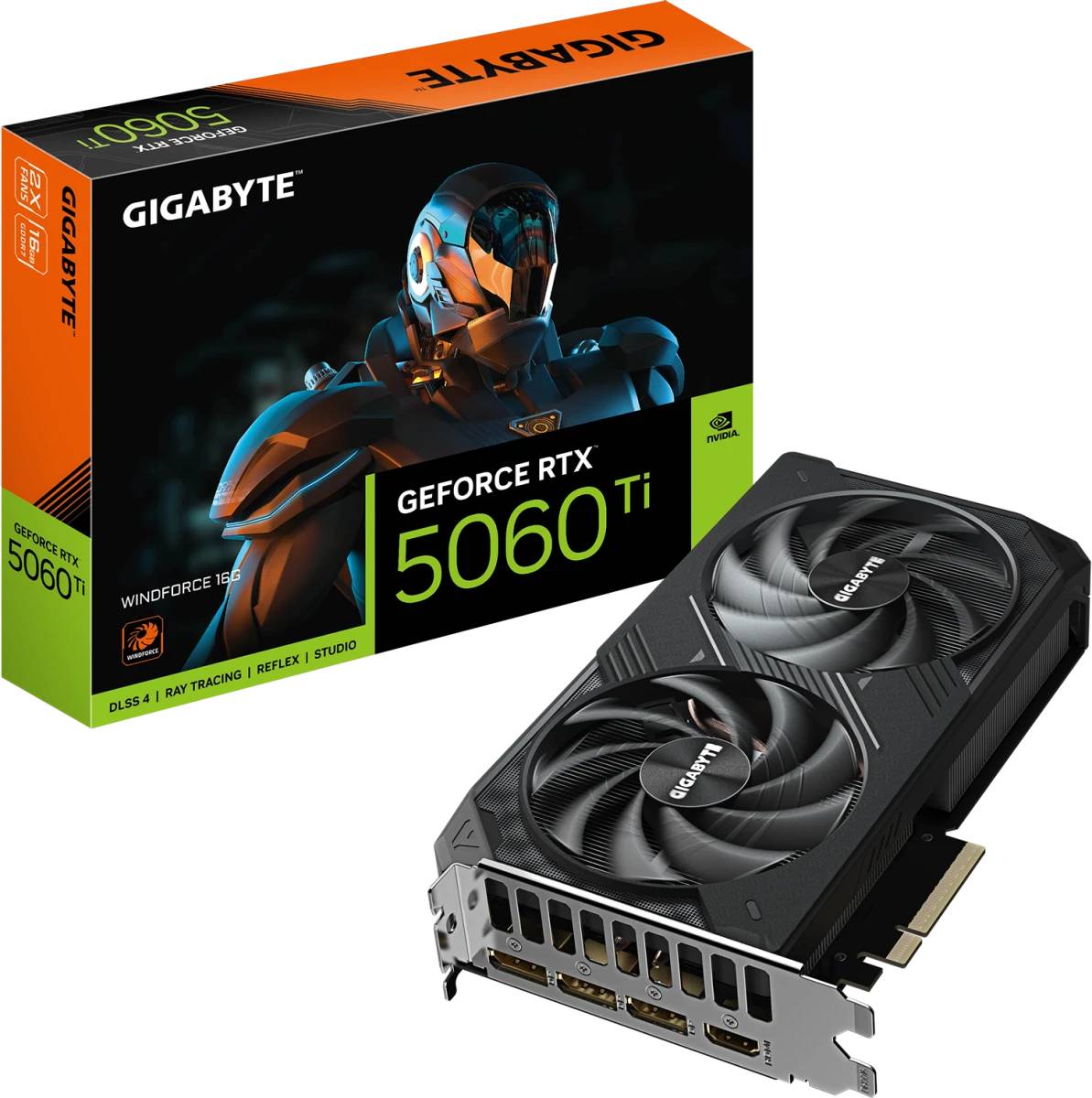 Видеокарта GeForce RTX 5060Ti, 16Gb GDDR7 128bit, Gigabyte RTX 5060 Ti Windforce 16G GV-N506TWF2-16GD, RTL