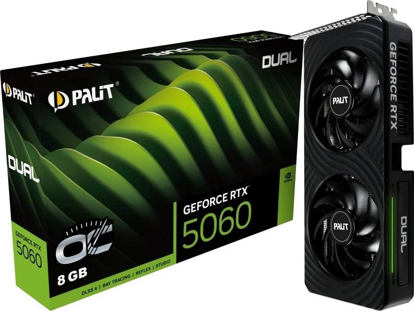 Видеокарта GeForce RTX 5060, 8Gb GDDR7 128bit, Palit RTX 5060 DUAL OC NE75060S19P1-GB2063D, RTL