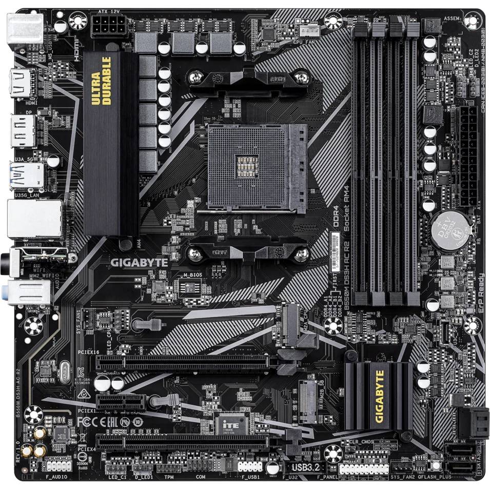 Материнская плата Gigabyte B550M DS3H AC R2, AM4, (DP, HDMI), 4xDDR IV, mATX