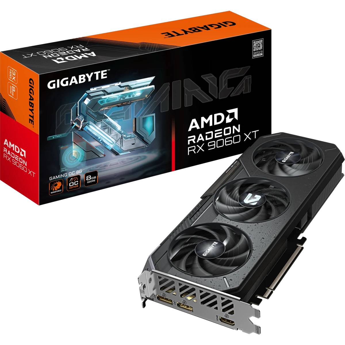 Видеокарта Radeon RX 9060 XT, 8Gb GDDR6 128bit, Gigabyte RX 9060 XT GAMING OC 8G GV-R9060XTGAMING OC-8GD, RTL