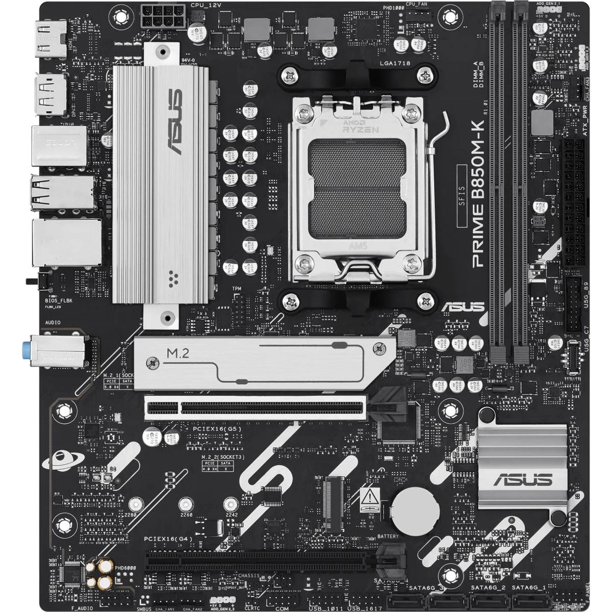 Материнская плата Asus PRIME B850M-K, AM5, (HDMI,DP), 2xDDR V, mATX