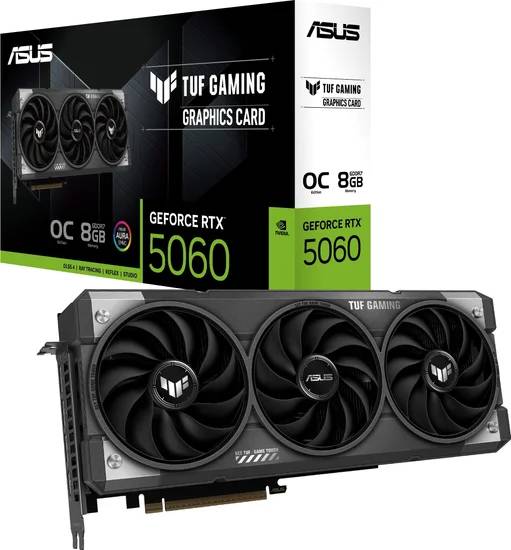 Видеокарта GeForce RTX 5060, 8Gb GDDR7 128bit, Asus TUF Gaming RTX 5060 OC Edition 8G TUF-RTX5060-O8G-GAMING, RTL