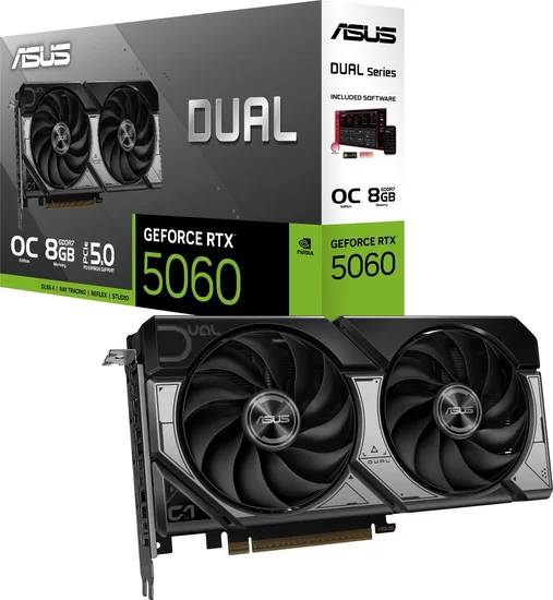 Видеокарта GeForce RTX 5060, 8Gb GDDR7 128bit, Asus Dual RTX 5060 OC Edition 8G DUAL-RTX5060-O8G, RTL