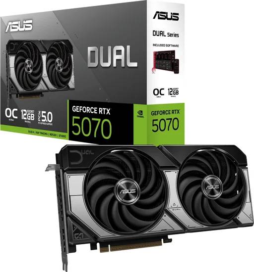 Видеокарта GeForce RTX 5070, 12Gb GDDR7 192bit, Asus RTX 5070 DUAL OC DUAL-RTX5070-O12G, RTL