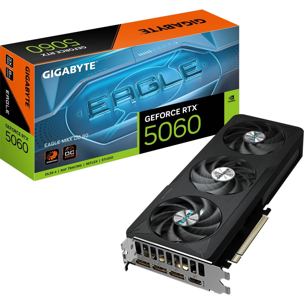 Видеокарта GeForce RTX 5060, 8Gb GDDR7 128bit, Gigabyte RTX 5060 Eagle MAX OC 8G GV-N5060EAGLEMAX OC-8GD, RTL
