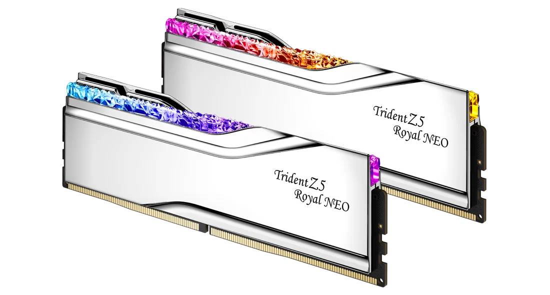 Оперативная память 64Gb G.Skill G.Skill Trident Z5 Royal Neo Silver F5-6800J3445G32GX2-TR5S, DDR V, PC-54400, 6800MHz, kit 2x32Gb