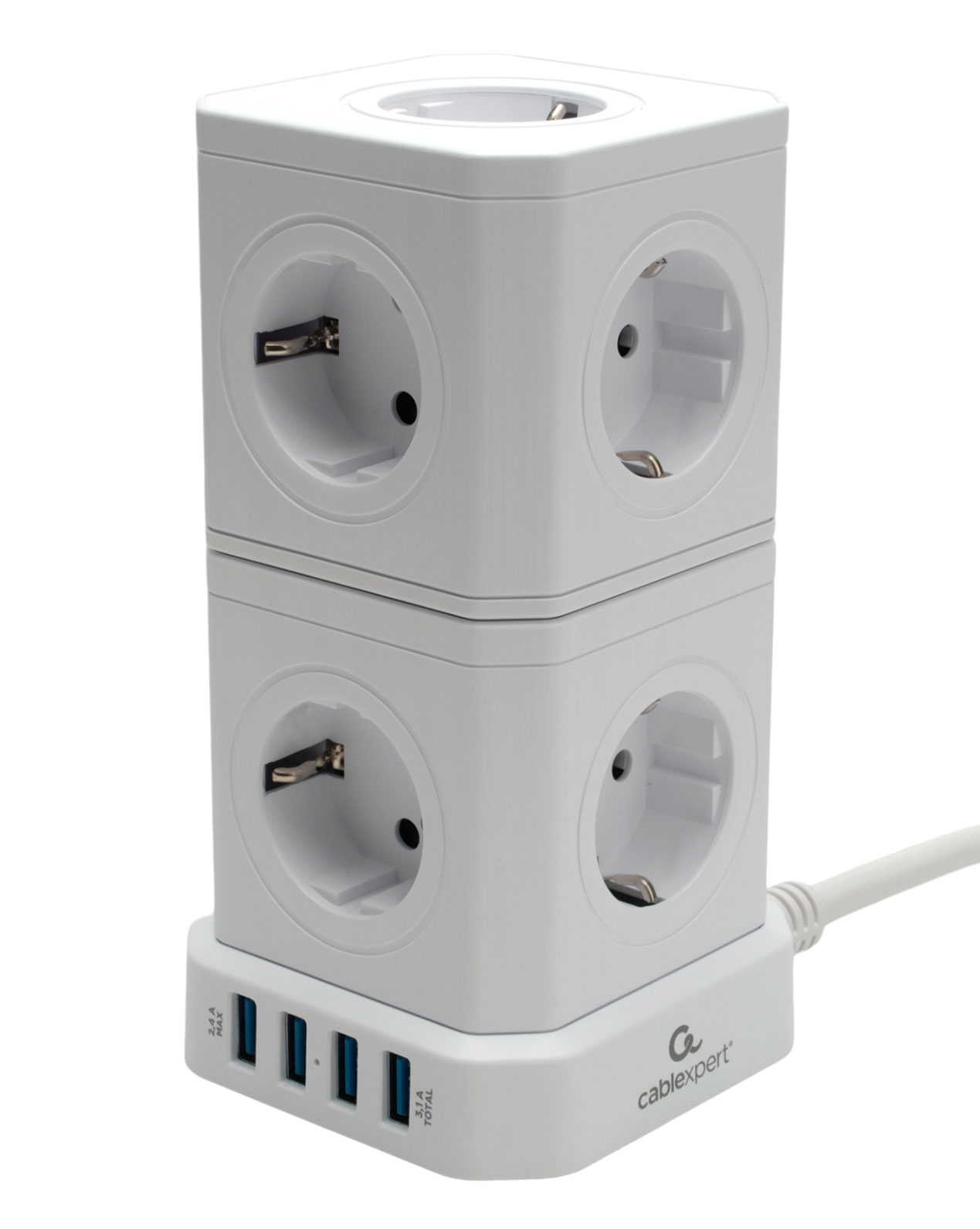 Сетевой фильтр 2м 9 розеток Cablexpert TWR-9-U4-W-2, белый