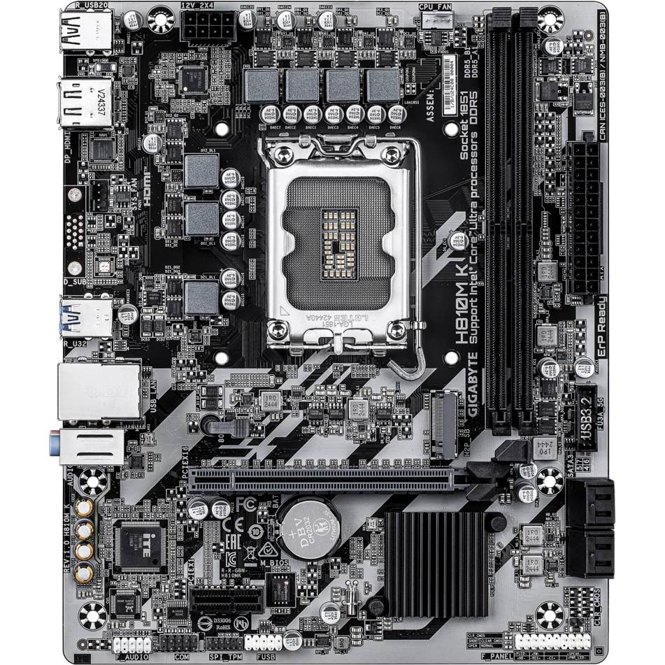 Материнская плата Gigabyte H810M K, LGA1851, (HDMI, DP), 2xDDR V, mATX
