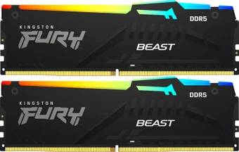 Оперативная память 64Gb Kingston FURY Beast Black RGB KF564C32BBEAK2-64, DDR V, PC-51200, 6400MHz, kit 2x32Gb