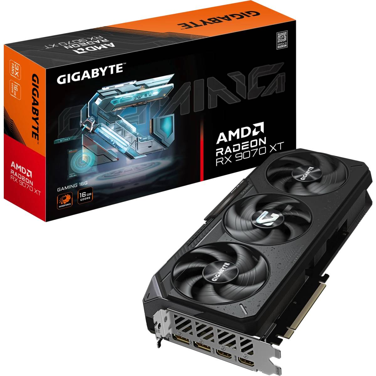 Видеокарта Radeon RX 9070XT, 16Gb GDDR6 256bit, Gigabyte RX 9070XT GAMING 16G GV-R9070XTGAMING-16GD, RTL