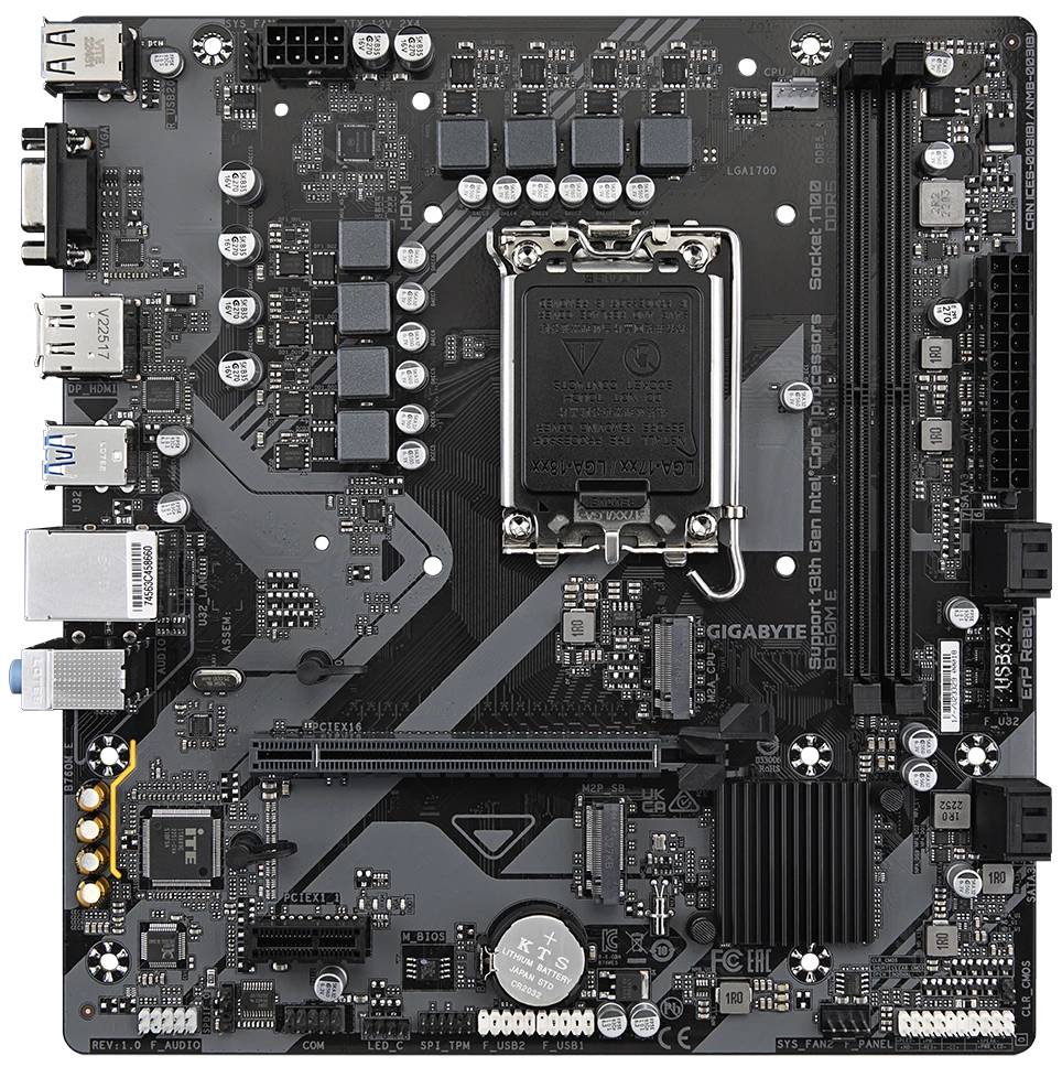 Материнская плата Gigabyte B760M E, LGA1700, (VGA, HDMI, DP), 2xDDR V, mATX