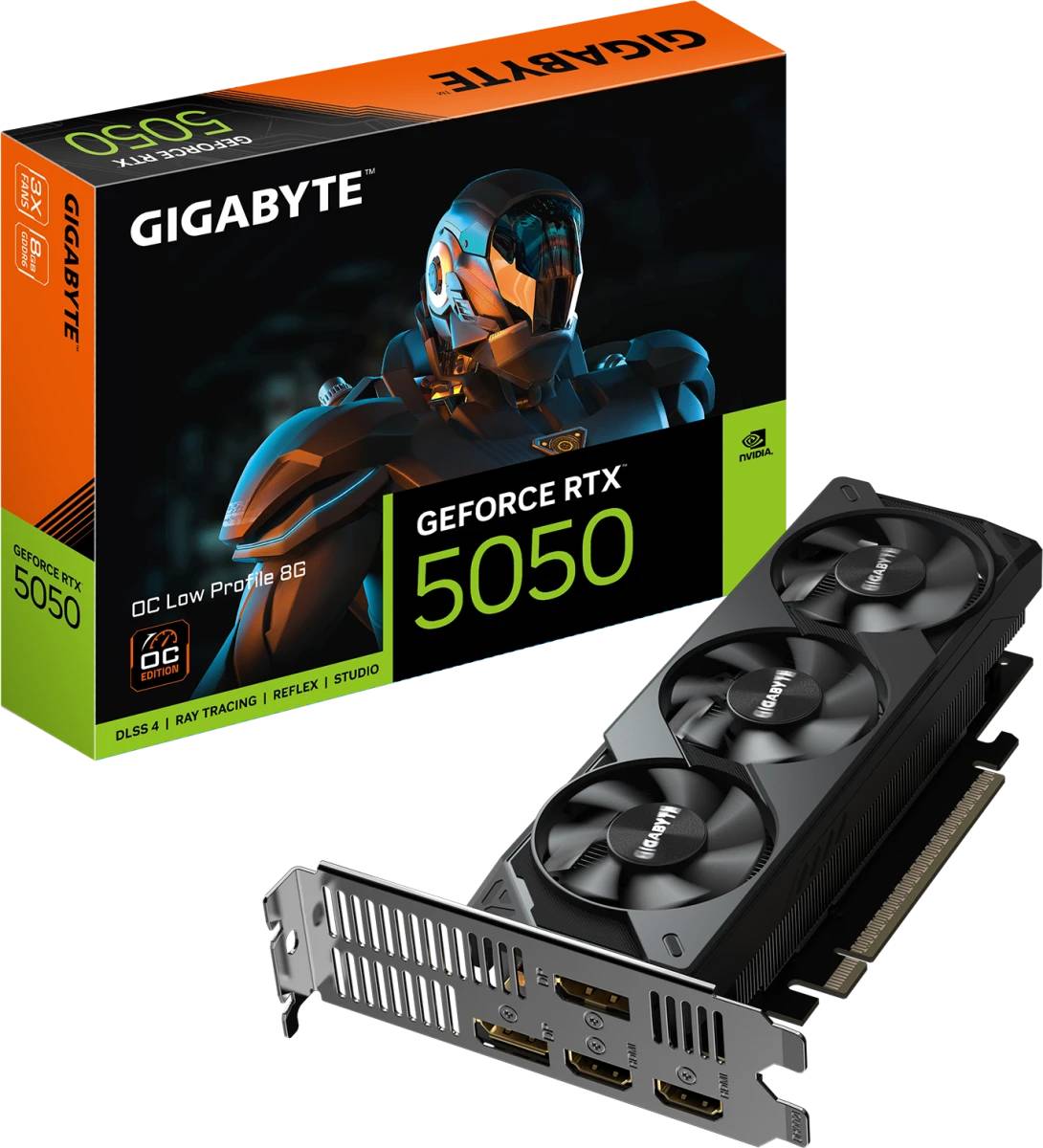 Видеокарта GeForce RTX 5050, 8Gb GDDR6 128bit, Gigabyte RTX 5050 OC Low Profile GV-N5050OC-8GL, RTL