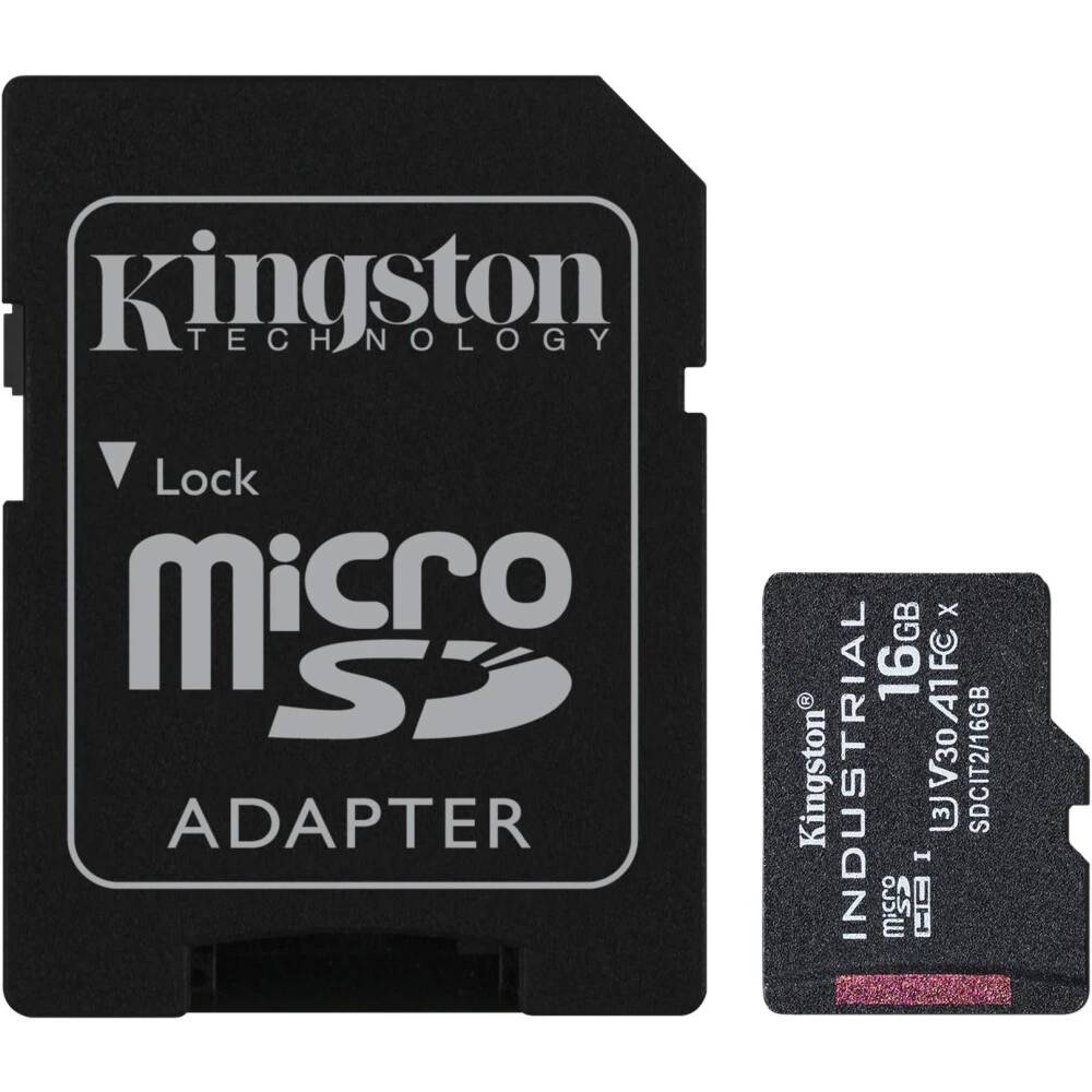 Карта памяти 16Gb Kingston Industrial SDCIT2/16GB, SD Micro, SDHC Class 10, UHS-I U3 + адаптер