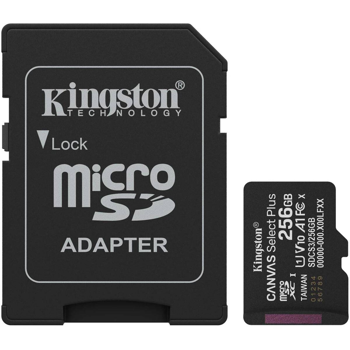 Карта памяти 256Gb Kingston Canvas Select Plus SDCS3/256GB, SD Micro, SDXC Class 10, UHS-I U1, переходник